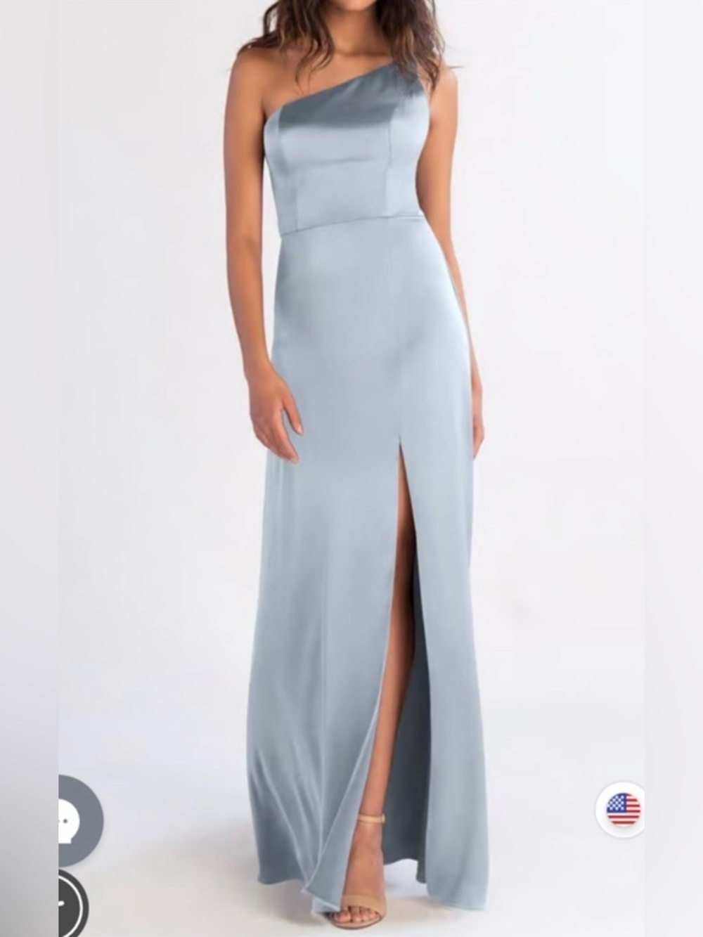 Jenny Yoo Jensen Whisper Blue One-Shoulder Maxi Skirt